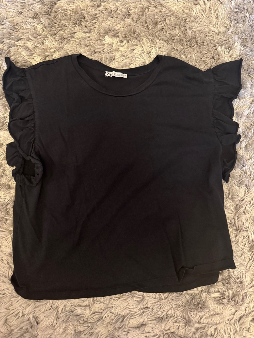 Zara Black Short Sleeve Ruffle Tee
